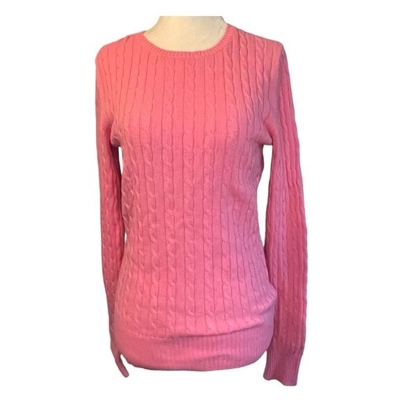 Vintage Merona Cable Knit Sweater Bright Pink Cotton Crewneck Long Sleeve M - Picture 1 of 5